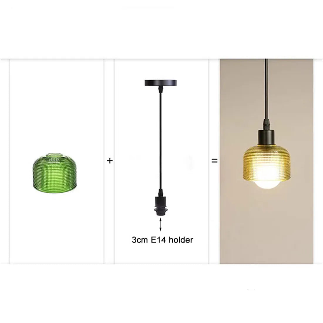 Abat jour en verre vintage suspendu vert taille