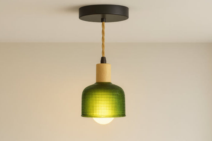 Abat jour en verre vintage vert beige