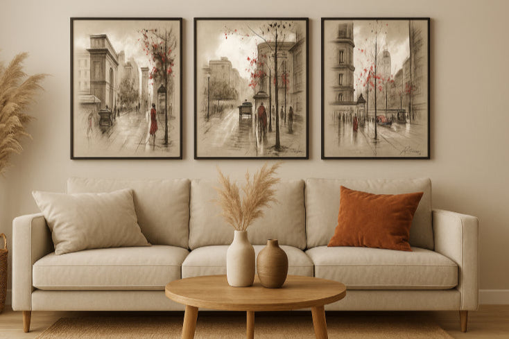 Affiche 3 parties vintage salon orange