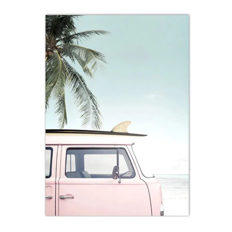 Affiche bord de mer vintage ciel camion