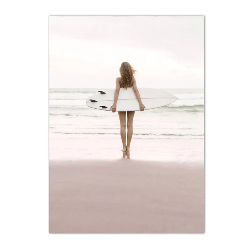 Affiche bord de mer vintage femme surf
