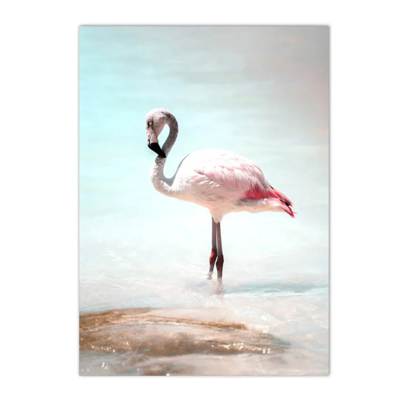 Affiche bord de mer vintage flamant rose