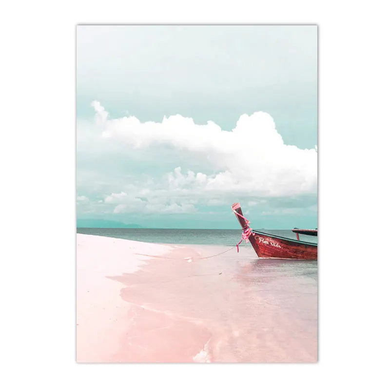 Affiche bord de mer vintage plage bateau