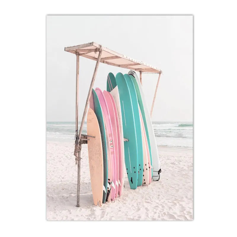 Affiche bord de mer vintage surf sable