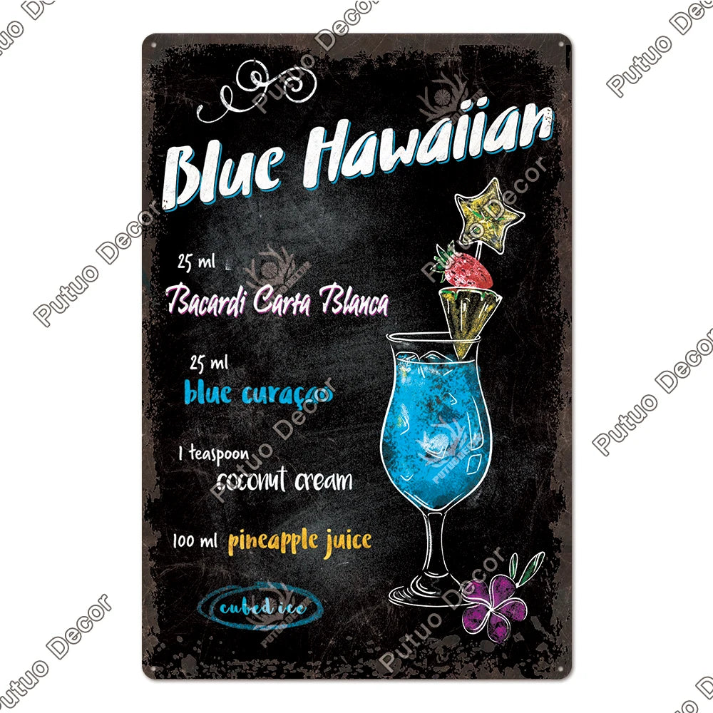 Affiche cocktail vintage blue hawai