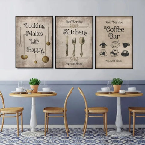 Affiche cuisine vintage fond bleu