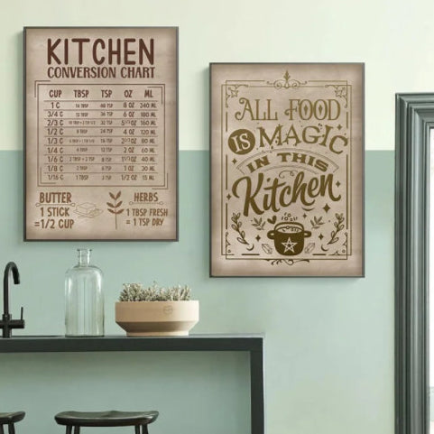 Affiche cuisine vintage fond vert