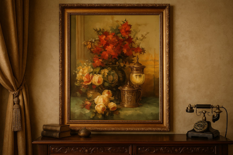 Affiche fleur vintage fond mur