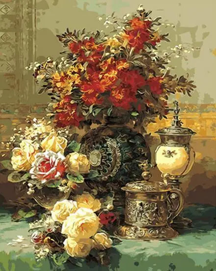 Affiche fleur vintage lampe