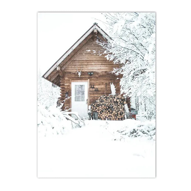 Affiche montagne vintage chalet bois