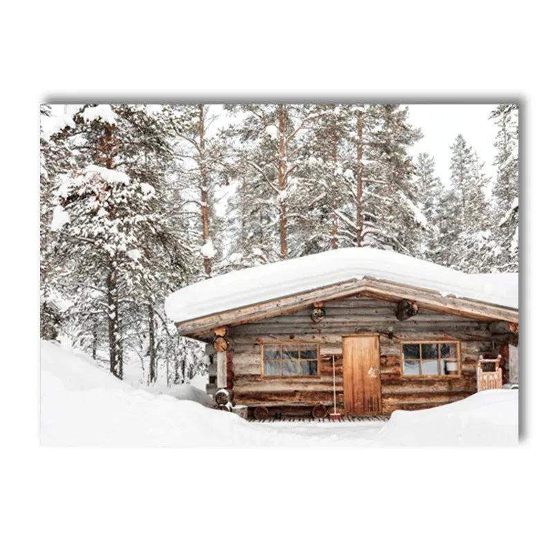 Affiche montagne vintage chalet neige