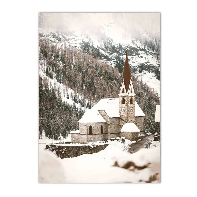 Affiche montagne vintage église