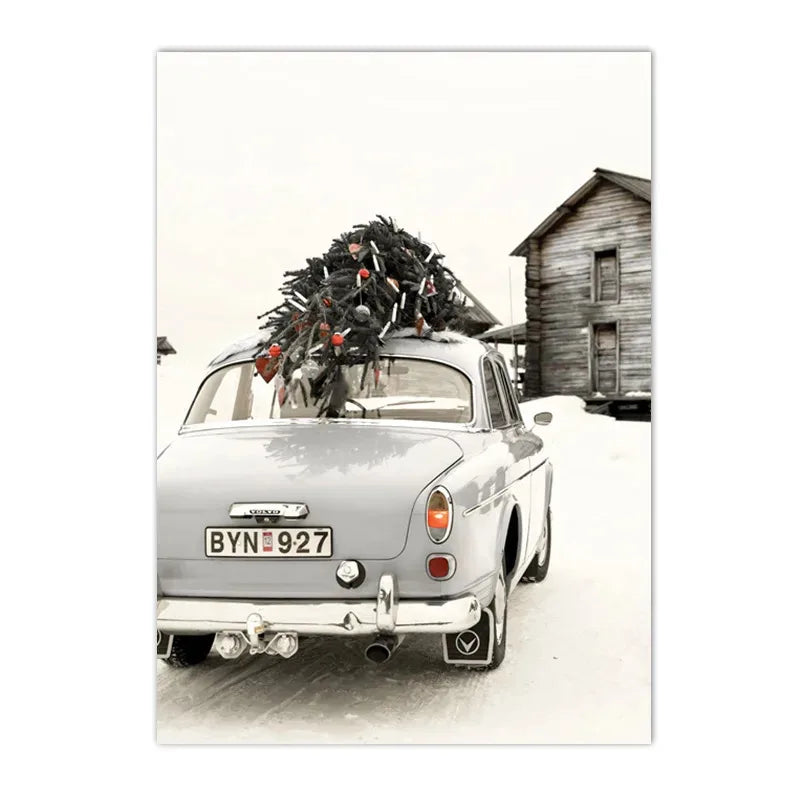 Affiche montagne vintage voiture