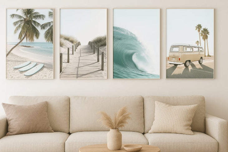 Affiche surf vintage salon blanc cassé