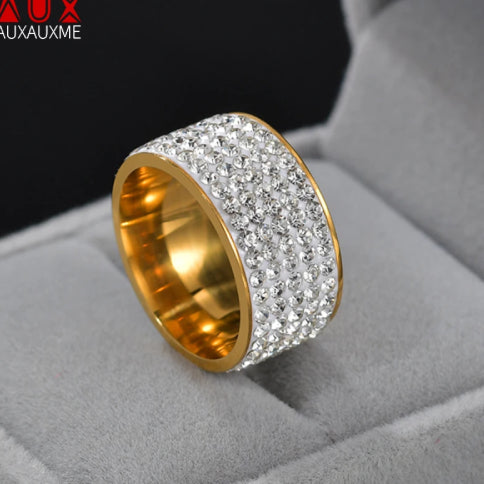 Bague vintage crystal fond gris or