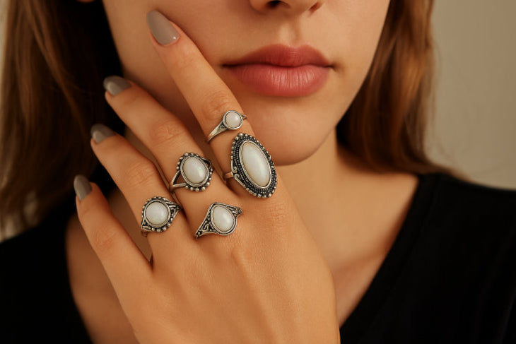 Bague vintage pierre blanche femme