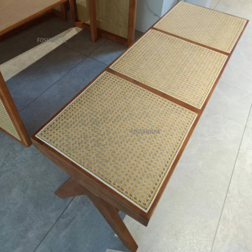 Banc vintage en rotin beige