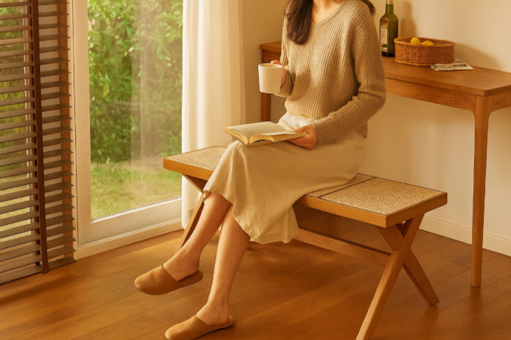 Banc vintage en rotin fille