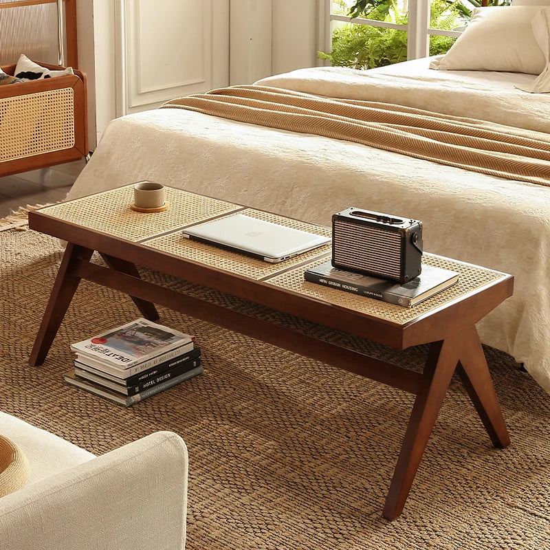 Banc vintage en rotin marron