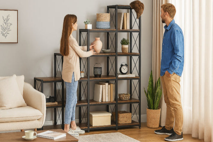 Bibliothèque industrielle vintage salon mari