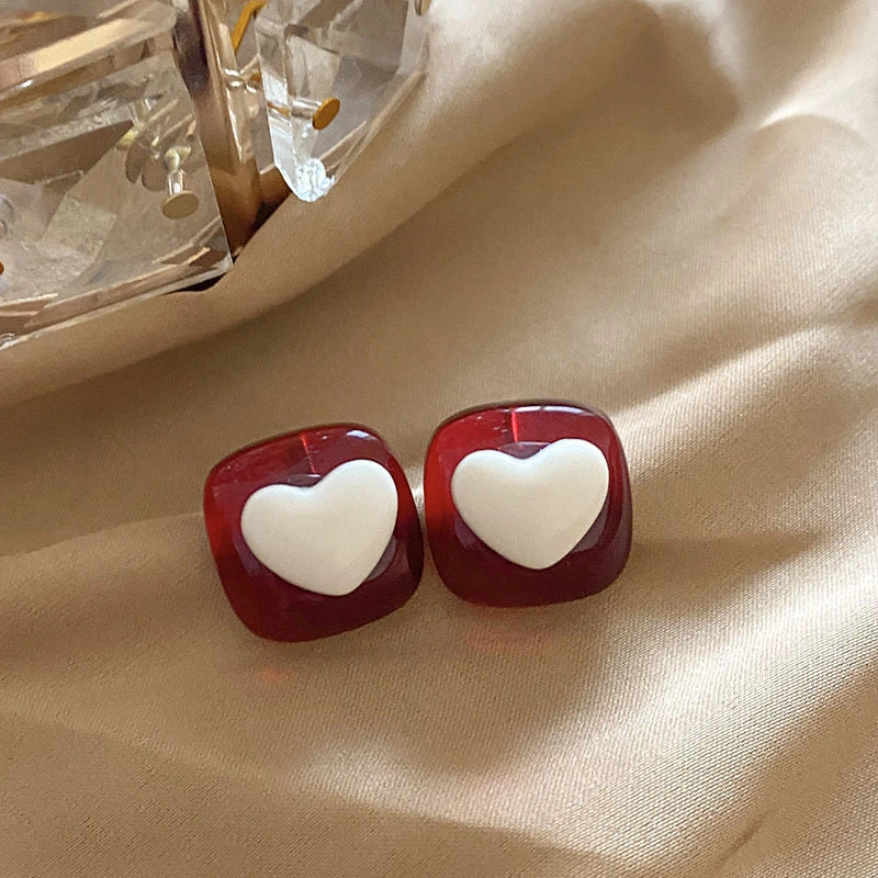 Boucle d’oreilles vintage rouge cœur