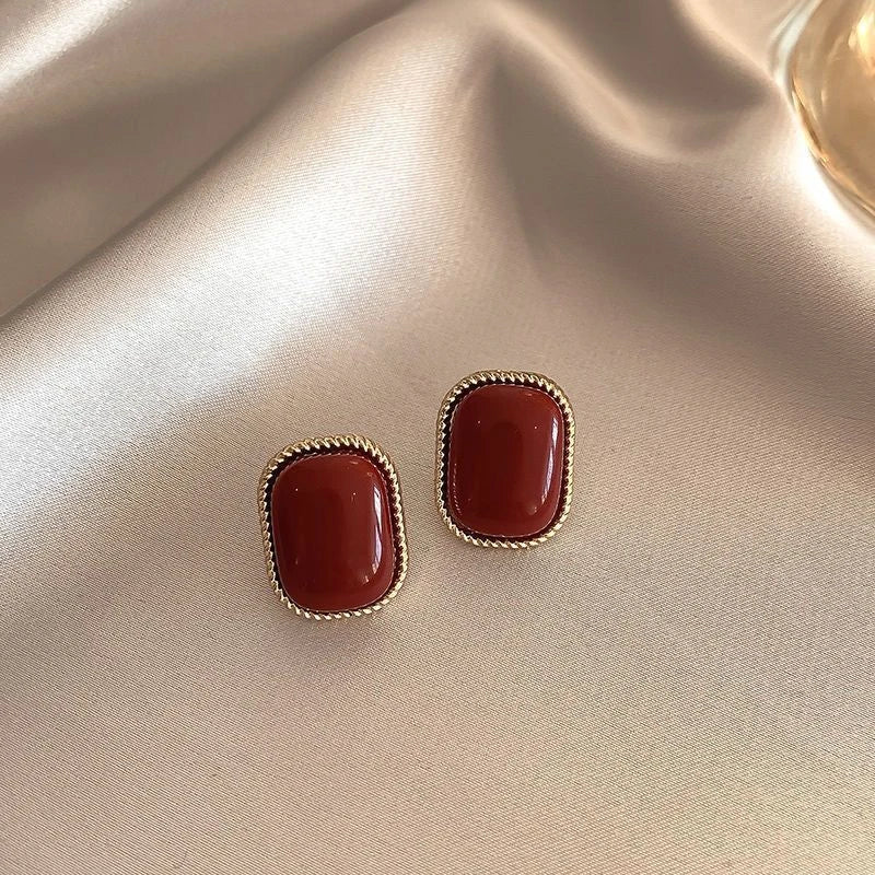 Boucle d’oreilles vintage rouge doré rectangle
