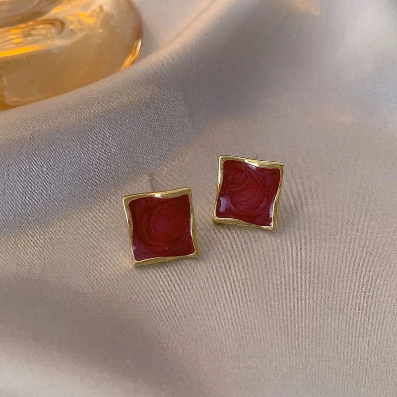 Boucle d’oreilles vintage rouge rouge doré carré