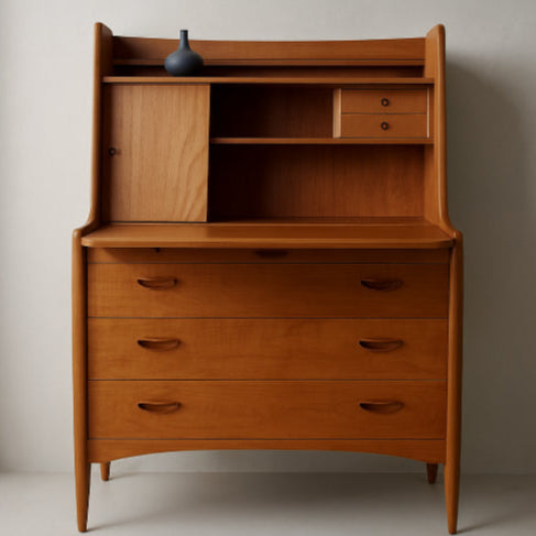 Bureau secrétaire vintage fond blanc en bois