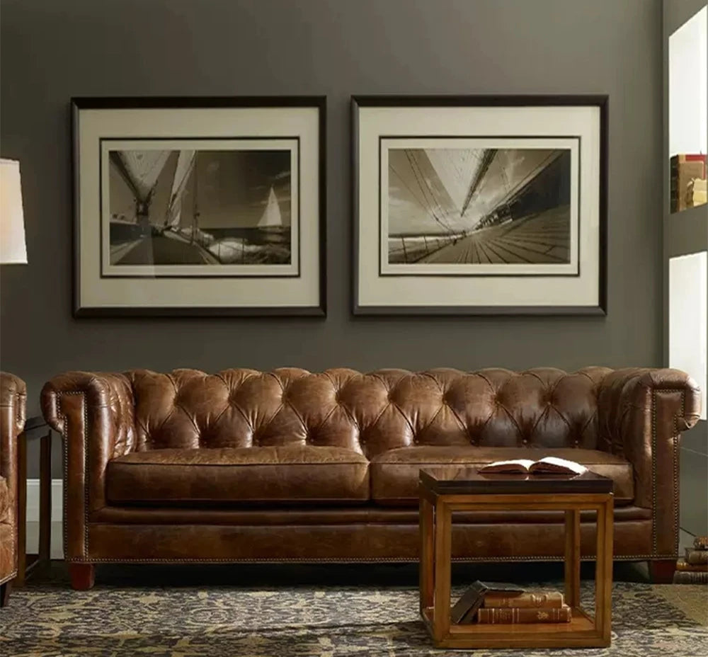 Canapé industriel vintage marron