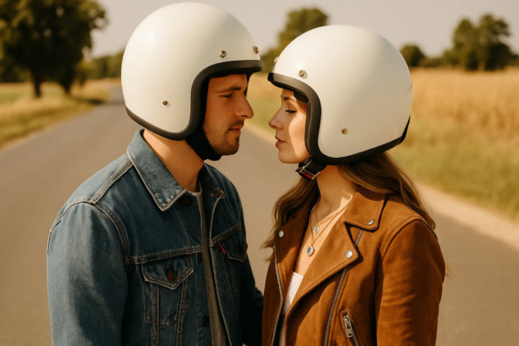 Casque moto cross vintage couple