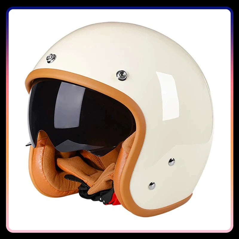 Casque moto rétro blanc