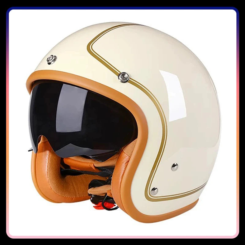 Casque moto rétro blanc cassé