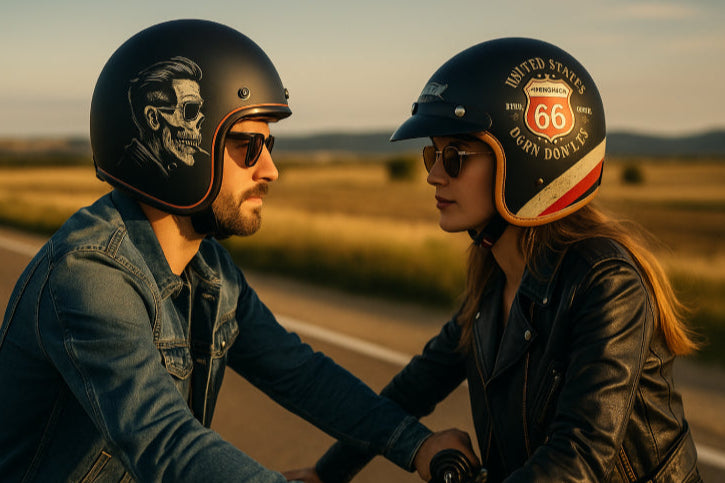 Casque moto vintage USA couple