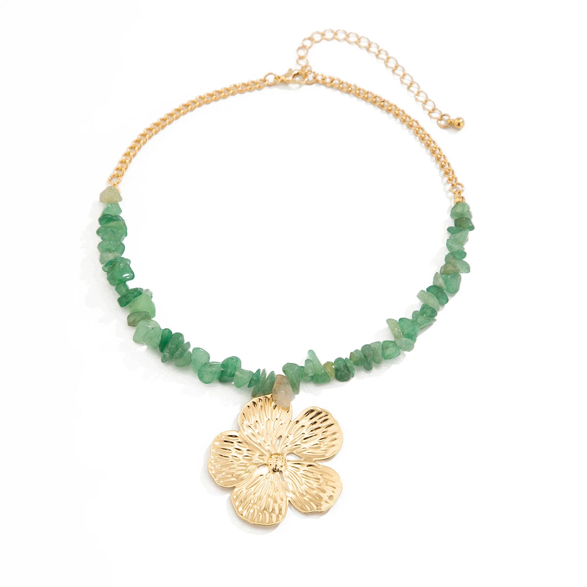 Chaine bohème pierre concassées vert doré