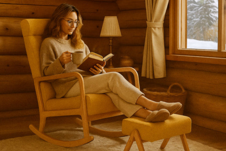 Chaise à bascule et pouf vintage hiver