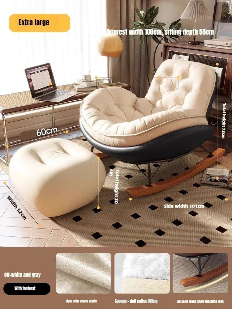 Chaise à bascule vintage scandinave noir pouf