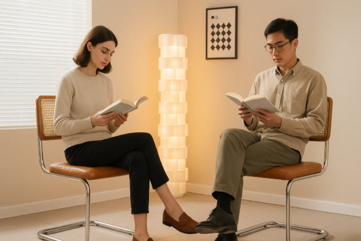 Chaise cannage vintage lisant