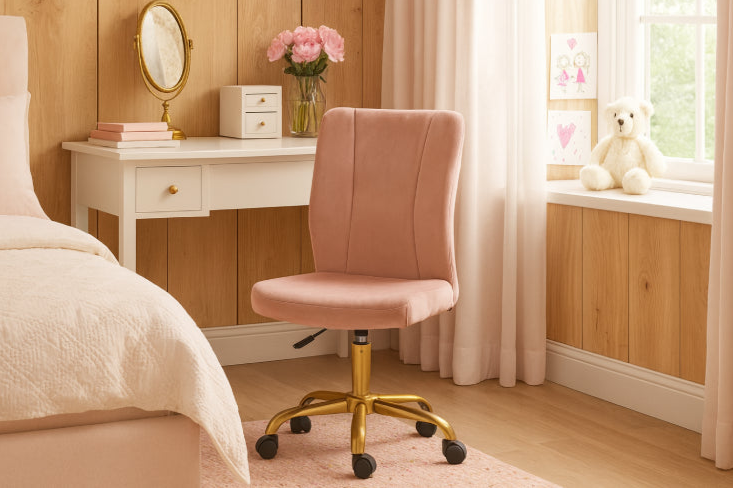 Chaise de bureau ergonomique vintage rose doré