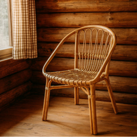 Chaise en rotin Bohème bois chalet
