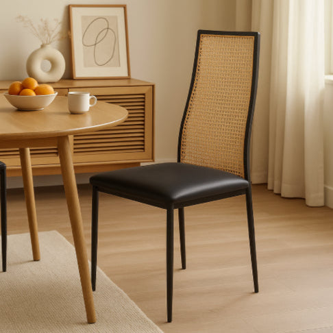 Chaise vintage noir rotin salon camel