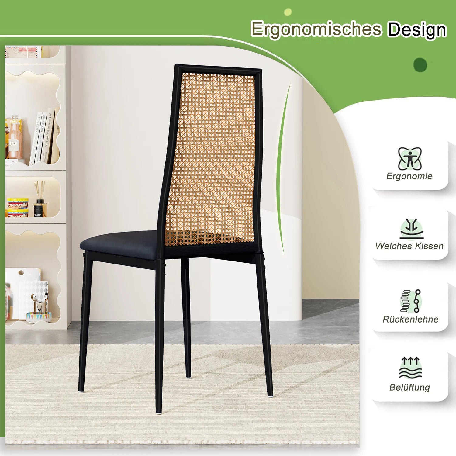 Chaise vintage noir rotin tapis  forme