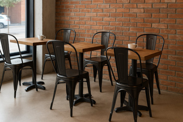 Chaises en métal vintage cafétéria