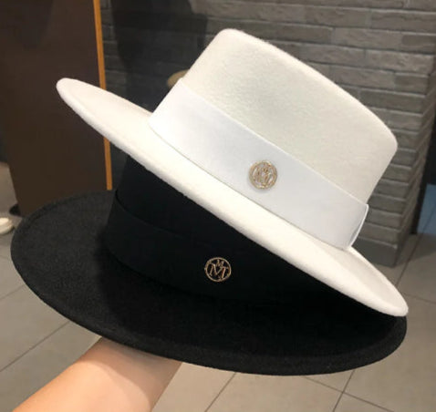 Chapeau femme vintage blanc et noir