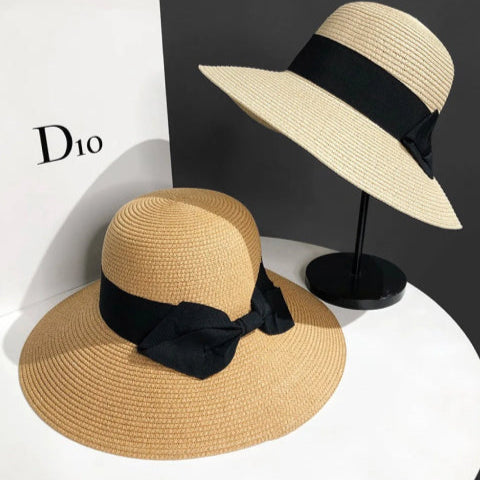 Chapeau femme vintage d'été noir  beige