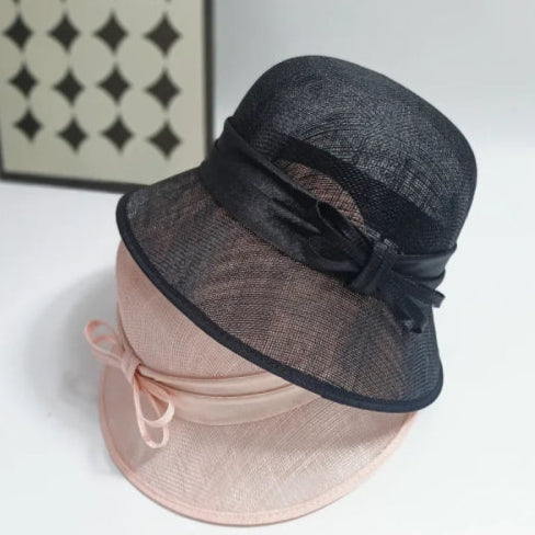 Chapeau femme vintage de plage noir rose