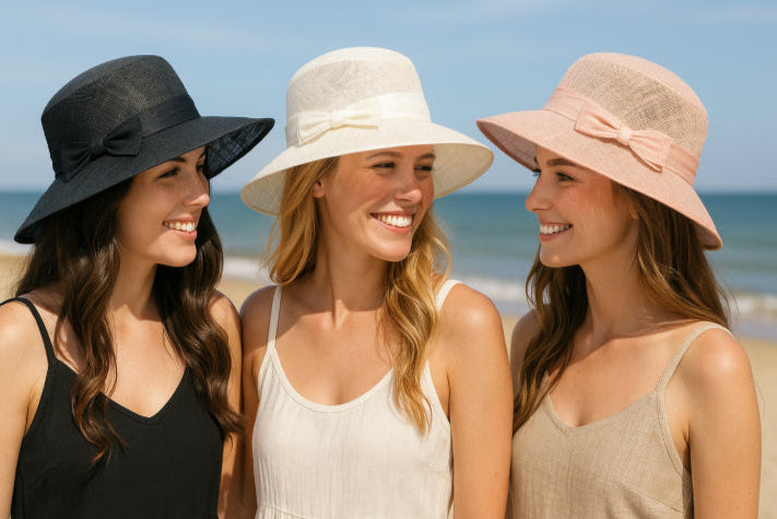 Chapeau femme vintage de plage noir rose blanc filles