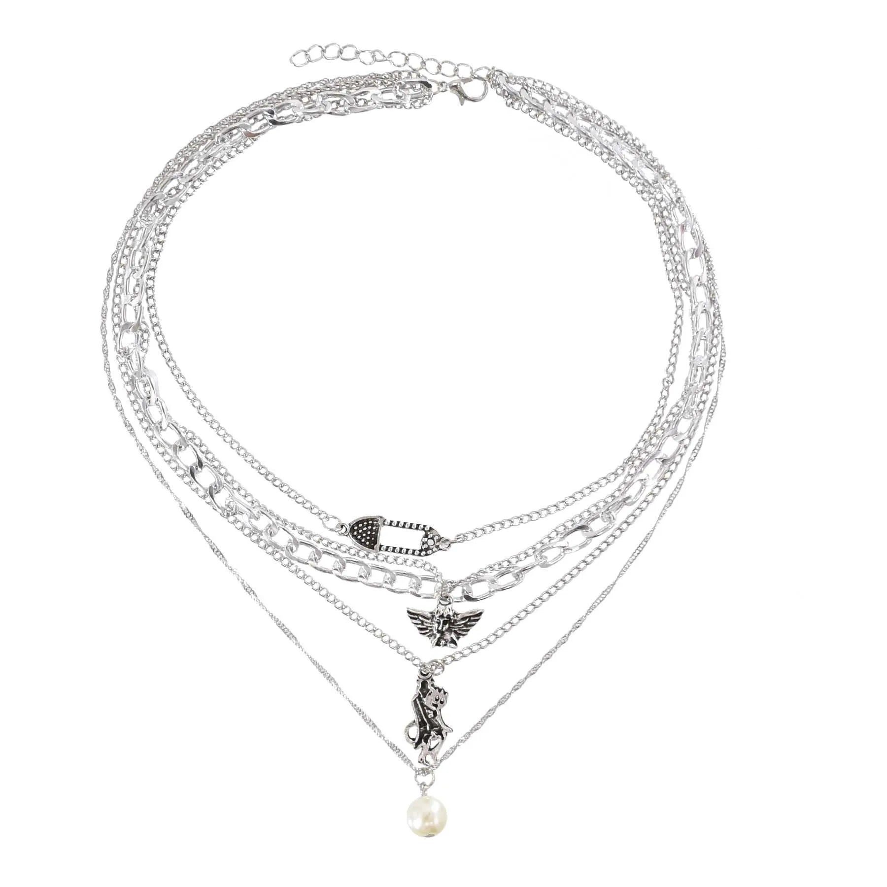 Collier vintage ange et démon fond blanc