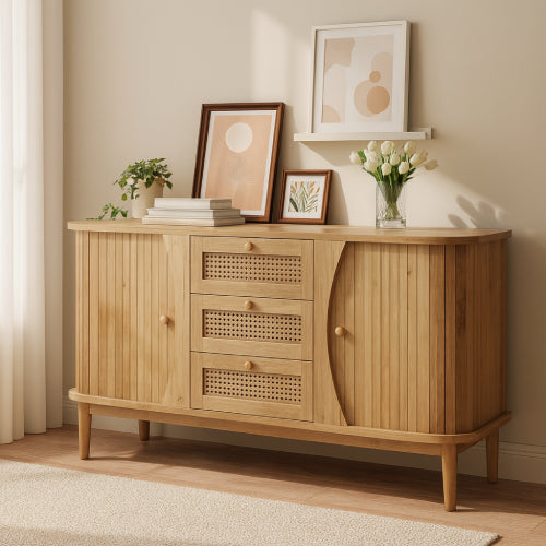 Commode vintage en rotin  fleurs