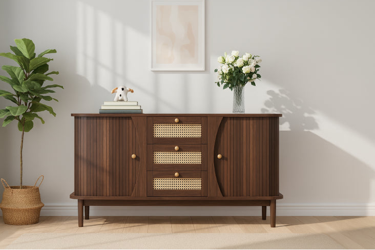 Commode vintage en rotin  marron foncé