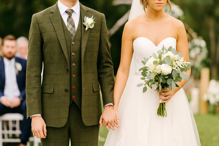 Costume vert vintage mariage